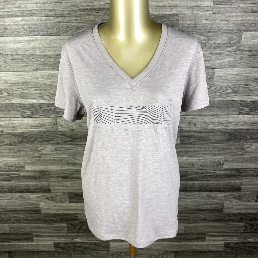 UNDER ARMOUR HEAT GEAR V-Neck Beige Loose Fitness Top Women's Size Large